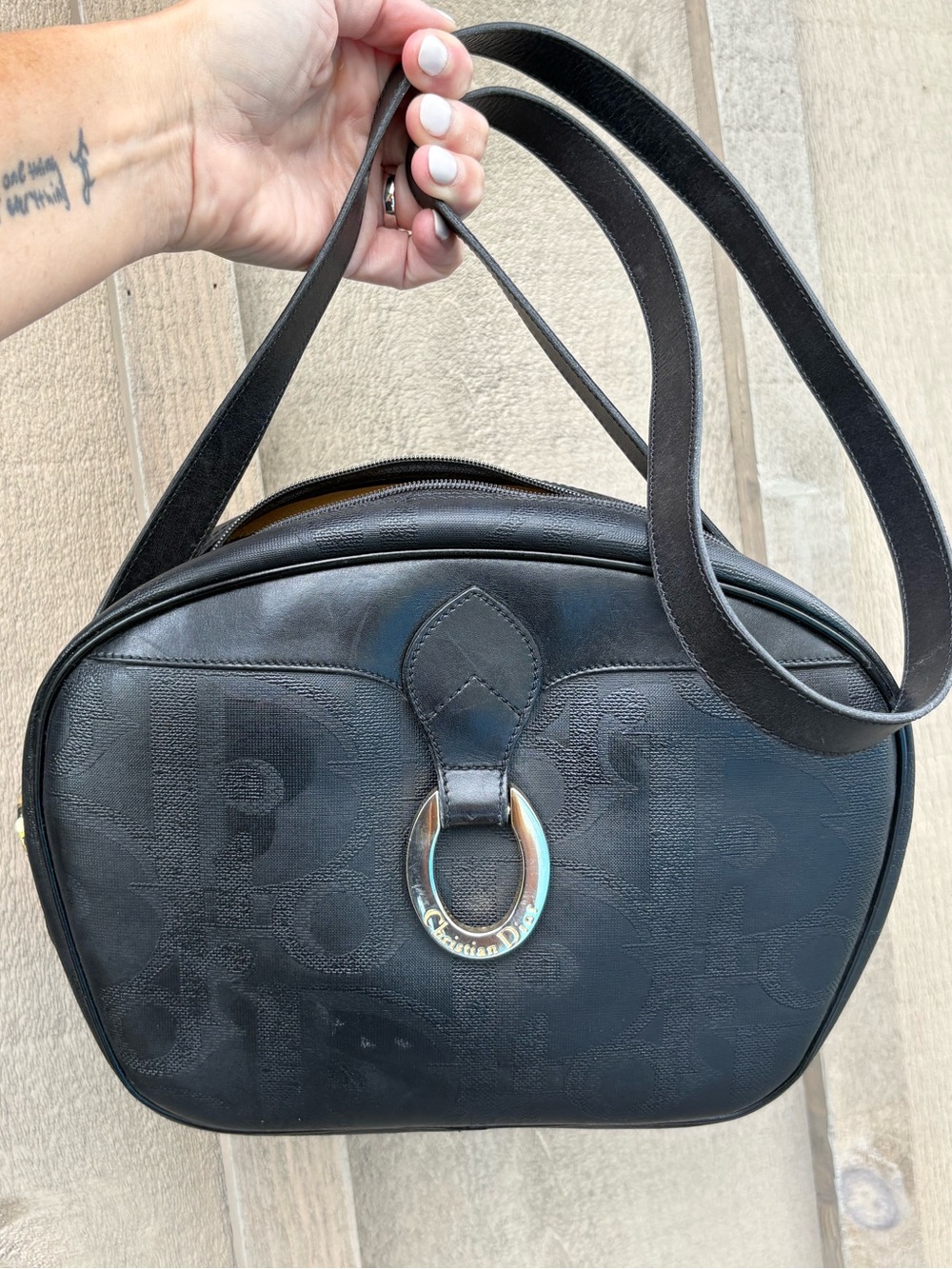 Authentic Christian Dior Trotter Monogram Saddle/Cross Body Bag Blk Leather